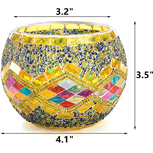 DEAYOU 4 Pack Glass Candle Holders Mosaic, Decorative Glass Tealight Votive Holder Bowl, Scented Candle Stand for Lighting Decor, Gift, Aromatherapy, Also Used as Vase, Pen Holder, Potted Plant Bowl