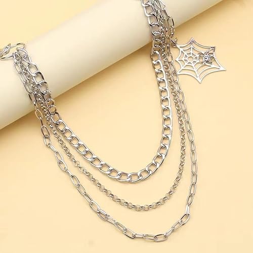 Punk Pants Chain Hip Hop Butterfly Cross Sword Star Rivet Charm Layered Jeans Chains Wallet Chain Vintage Rock Chains for Women Men Halloween Jewelry Gifts Clothing Accessories (Spider Web)