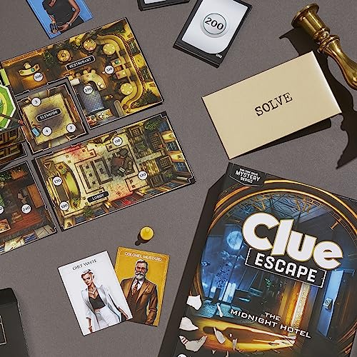 Clue Escape: The Midnight Hotel Board Game, Clue Escape Room Game, 1-Time Solve Mystery Games, Family Games for Ages 10+, 1-6 Players, 90 Mins. Avg.