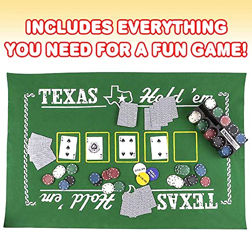 Gamie Texas Holdem Poker Game Set - Includes Hold’em Mat, 2 Card Decks, Chips, Chip Holder and Tin Storage Box - Fun Game Night Supplies - Cool Casino Gift for Kids & Adults