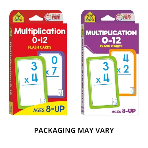 School Zone Multiplication 0-12 Flash Cards: 56 Math Cards, 3rd Grade, 4th Grade, Elementary Math, Multiplication Facts, Common Core, Ages 8+, Packaging May Vary