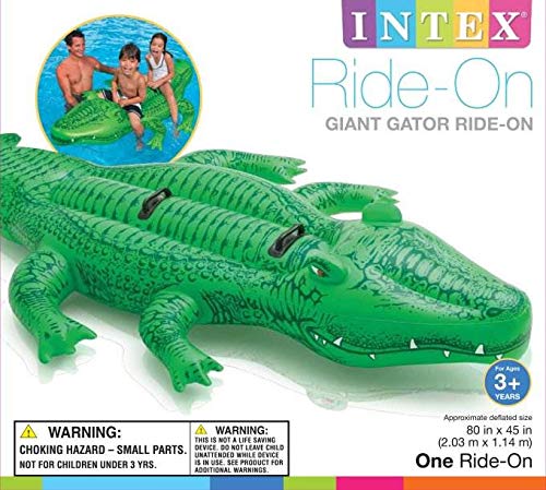 INTEX Giant Gator Inflatable Pool Float: Animal Pool Toy For Kids – 2 Heavy-Duty Handles – 176lb Weight Capacity – 80" x 45" – For Ages 3+