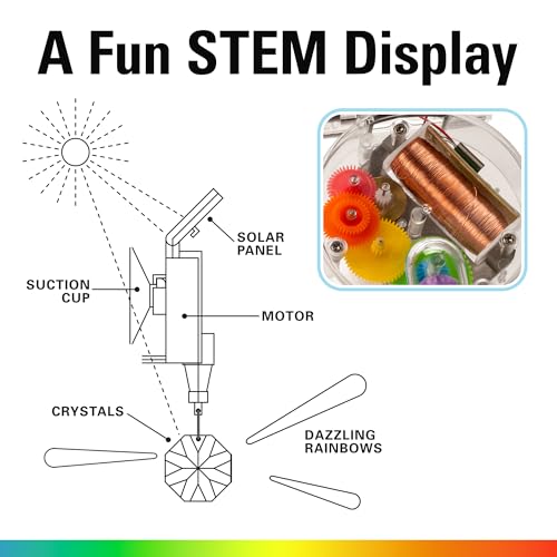 Kikkerland Solar Powered Rainbow Maker with Single Crystal, Solar-Powered Toy, Rainbow Prisms, Fun Educational Science, Window Home Decor Decoration