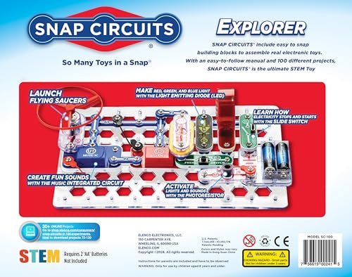 Snap Circuits Jr. SC-100 Electronics Exploration Kit, Over 100 Projects, Full Color Project Manual, 28 Parts, STEM Educational Toy for Kids 8 +