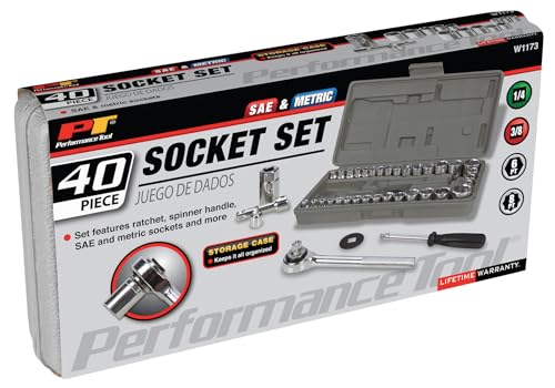 Performance Tool W1173 SAE/Metric 40-Piece SAE and Metric Socket Set, 1/4-Inch & 3/8-Inch Drive