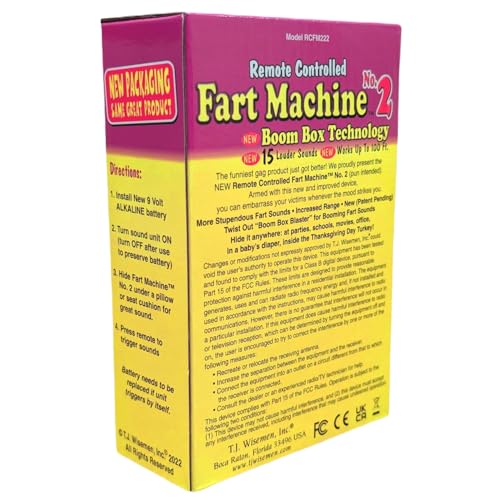 T.J. Wisemen, Inc. Remote Controlled Fart Machine #2 with Boom Box Technology - 15 Realistic Sounds - Wireless with 100 ft Range