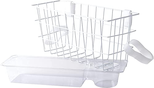 HealthSmart Walker Storage Basket with Cup Holder and Insert Tray, No Tools Needed, White, 16 x 5.5 x 7, Walker Accessories