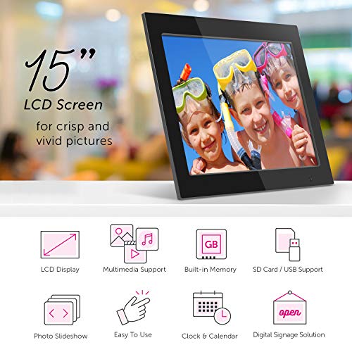 Aluratek 15" LCD Digital Photo Frame w/4GB Built-In Mem & USB SD/SDHC Support (ADMPF315F)