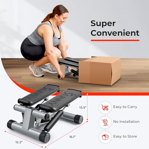 Sunny Health & Fitness Mini Steppers for Exercise at Home, Stair Step Workout Machine with Resistance Bands, Full Body Cardio Equipment with Digital Monitor - No. 012 -S