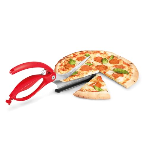 Dreamfarm Scizza | Non-Stick Pizza Scissors with Protective Server | Stainless Steel | All-In-One Pizza Slicer | Easy-To-Use & Easy-To-Clean Pizza Cutters | Red