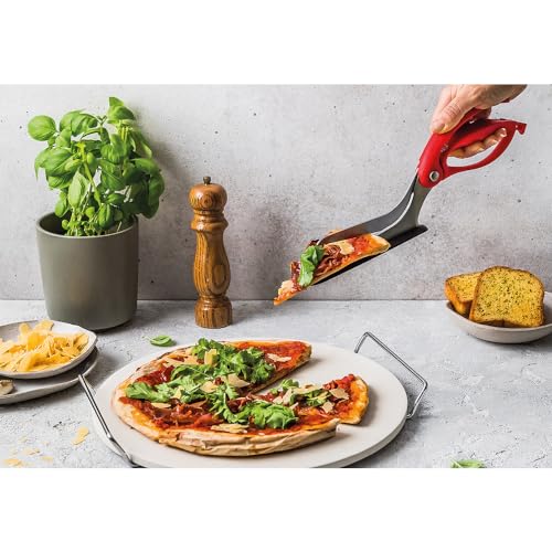 Dreamfarm Scizza | Non-Stick Pizza Scissors with Protective Server | Stainless Steel | All-In-One Pizza Slicer | Easy-To-Use & Easy-To-Clean Pizza Cutters | Red