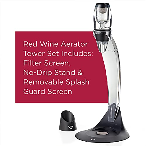 Vinturi Deluxe Essential Pourer and Decanter Tower Stand Easily and Conveniently Aerates Bottle or Glass and Enhances Flavors with Smoother Finish, Red Wine Set, Black