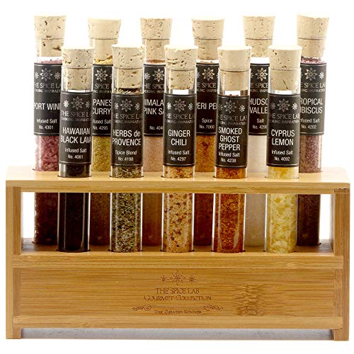 The Spice Lab Gourmet Salt Sampler Collection No. 1 – Grilling Gifts for Men & Women - 11 Pyrex Tubes - All Natural Kosher Salts Gift Set - Salt Samples from Around the World - Premium Cooking Gift