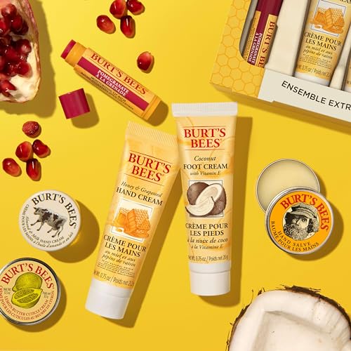 Burt's Bees Christmas Gifts, 6 Skincare Stocking Stuffers Products, Tips & Toes Set - Pomegranate Lip Balm, Almond Milk & Honey Hand Creams, Coconut Foot Cream, Lemon Butter Cuticle Cream & Hand Salve