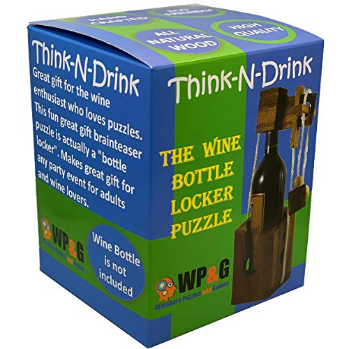 Think-n-Drink Fun Wine Bottle Gift Lock Challenge Puzzle Game Wood Brain Teaser for Adults Party and Gathering