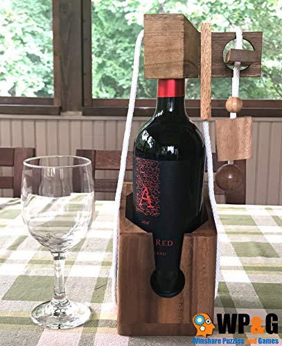 Think-n-Drink Fun Wine Bottle Gift Lock Challenge Puzzle Game Wood Brain Teaser for Adults Party and Gathering