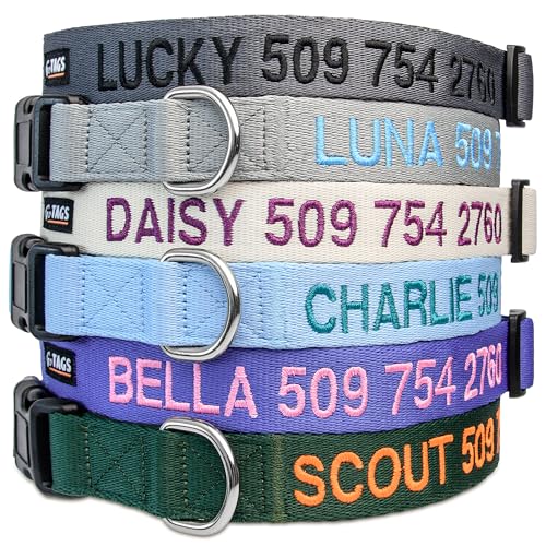 GoTags Personalized Dog Collar, Custom Embroidered with Pet Name and Phone Number in Blue, Black, Pink, Red and Orange, for Boy and Girl Dogs or Cats, Adjustable Sizes, Small, Medium, and Large