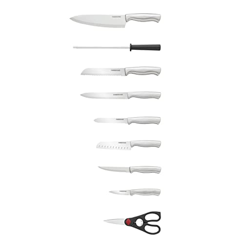 Farberware 15-Piece High-Carbon Stamped Stainless Steel Kitchen Knife Set with Wood Block, Steak Knives, Razor-Sharp, Black, Ultra-Sharp Blades, Ergonomic Comfort Grip