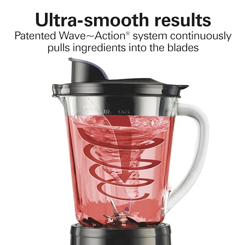 Hamilton Beach Wave Crusher Blender For Shakes and Smoothies With 40 Oz Glass Jar and 14 Functions, Ice Sabre Blades & 700 Watts for Consistently Smooth Results, Black & Stainless Steel (54220)