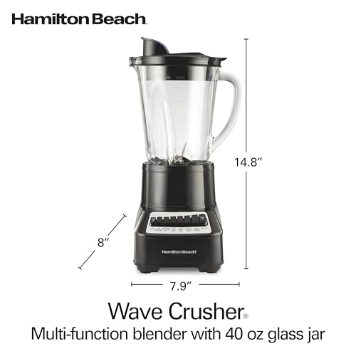 Hamilton Beach Wave Crusher Blender For Shakes and Smoothies With 40 Oz Glass Jar and 14 Functions, Ice Sabre Blades & 700 Watts for Consistently Smooth Results, Black & Stainless Steel (54220)