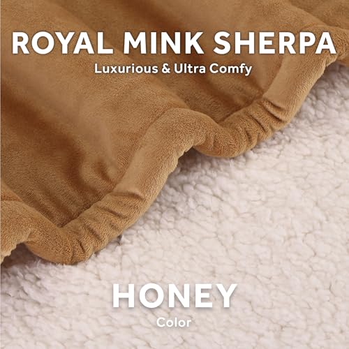 Sunbeam Royal Mink Sherpa Honey Heated Personal Throw / Blanket, Cozy-Warm, Adjustable Heat Settings