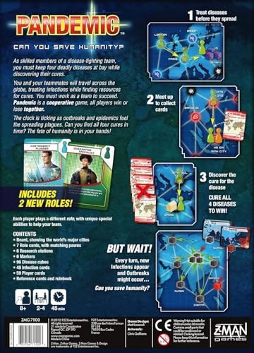 Pandemic Board Game (Base Game) | Cooperative Board Game for Adults and Family | Ages 8+ | 2 to 4 players | Average Playtime 45 minutes | Made by Z-Man Games