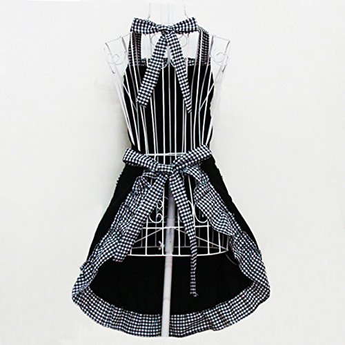 Hyzrz Cute Retro Lovely Vintage Ladies Kitchen Flirty Vintage Aprons for Women Girls with Pockets for Mothers Day Gift (Black)