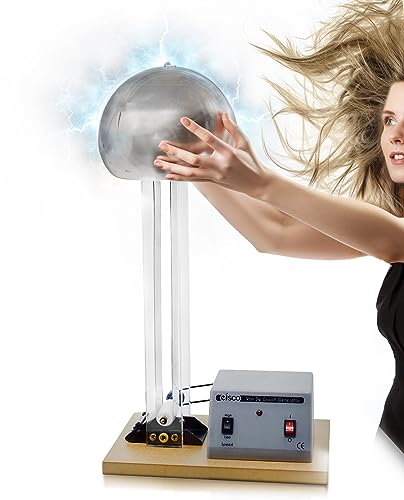 EISCO Van De Graaff Generator, Motor Driven - 120/240V, 50/60Hz - Includes Assembled Base with DC Motor, Power Cord, Discharge Wand, & Accessories - 22" Tall