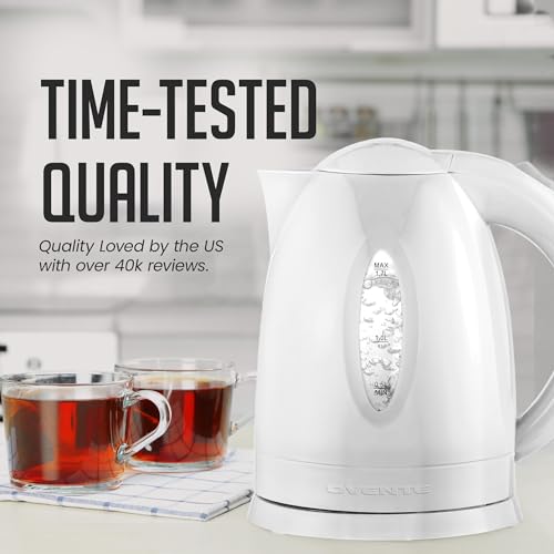 OVENTE Electric Kettle, Hot Water, Heater 1.7 Liter - BPA Free Fast Boiling Cordless Water Warmer - Auto Shut Off Instant Water Boiler for Coffee & Tea Pot - White KP72W