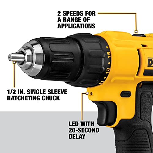 DEWALT 20V Max Cordless Drill/Driver Kit, Compact, 1/2-Inch (DCD771C2), Yellow