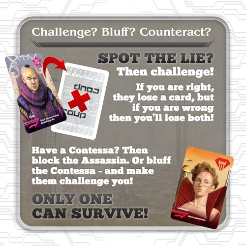 Coup - The Fast, Fun Bluffing Party Game for 2-6 Players. Perfect for Family Game Night with your Teens or Friends. Can you get away with your bluff? Over 1 Million copies sold!