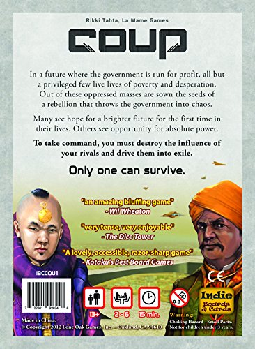 Coup - The Fast, Fun Bluffing Party Game for 2-6 Players. Perfect for Family Game Night with your Teens or Friends. Can you get away with your bluff? Over 1 Million copies sold!