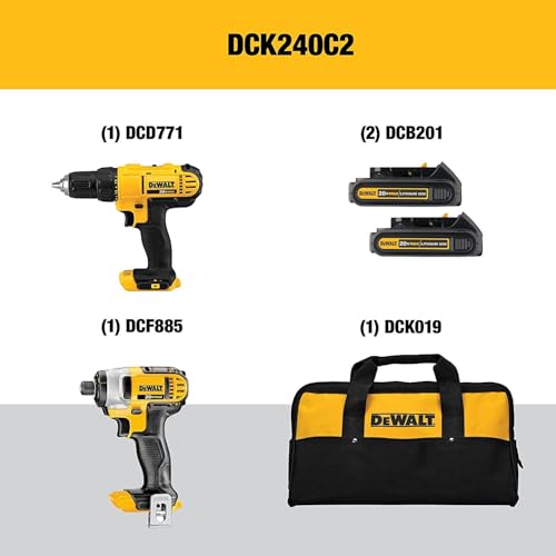 DEWALT 20V MAX Cordless Drill and Impact Driver, Power Tool Combo Kit with 2 Batteries and Charger (DCK240C2)