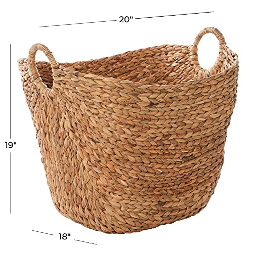 Deco 79 Seagrass Storage Large Woven Basket Organizer with Ring Handles, 20" x 18" x 19", Brown