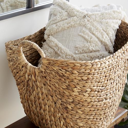 Deco 79 Seagrass Storage Large Woven Basket Organizer with Ring Handles, 20" x 18" x 19", Brown