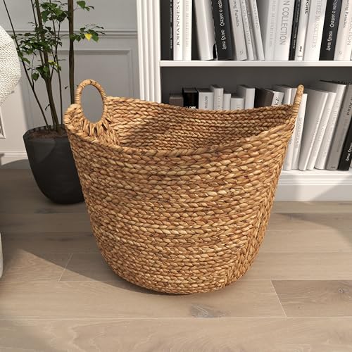 Deco 79 Seagrass Storage Large Woven Basket Organizer with Ring Handles, 20" x 18" x 19", Brown