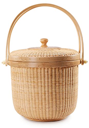 Nantucket style basket Picnic Basket rattan Handmade Products woven Sewing storage basket Two swing handles Tote Bag For Women