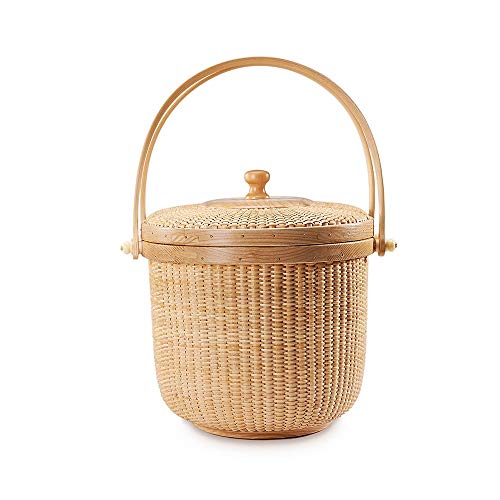 Nantucket style basket Picnic Basket rattan Handmade Products woven Sewing storage basket Two swing handles Tote Bag For Women