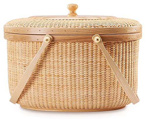 Nantucket style basket Picnic Basket rattan Handmade Products woven Sewing storage basket Two swing handles Tote Bag For Women