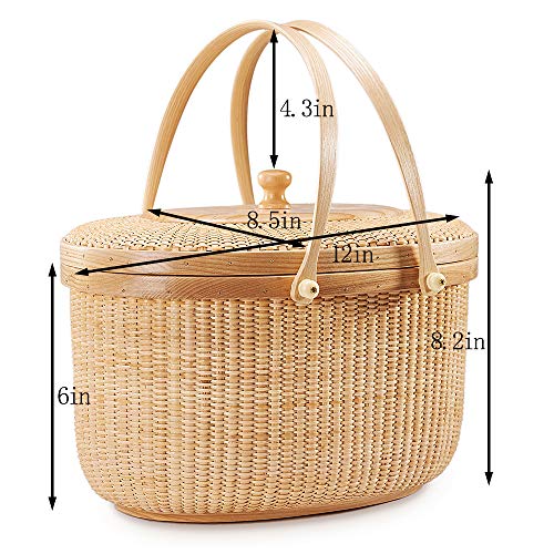 Nantucket style basket Picnic Basket rattan Handmade Products woven Sewing storage basket Two swing handles Tote Bag For Women