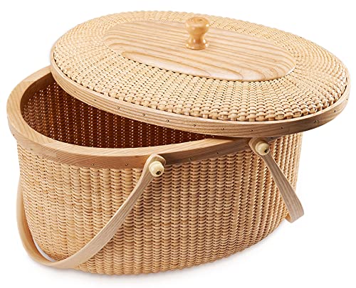 Nantucket style basket Picnic Basket rattan Handmade Products woven Sewing storage basket Two swing handles Tote Bag For Women