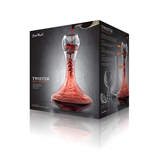 Final Touch Twister Glass Aerator & Decanter Set - 3 Phase Wine Oxygenation System, Stainless Steel Filter, Red Wine Aeration, Crystal Clear Glass Decanter (WDA919)