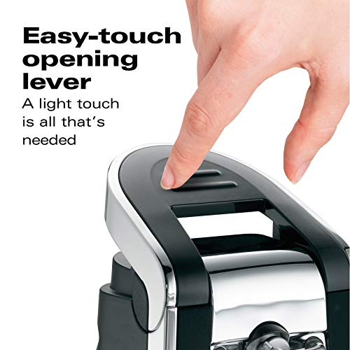 Hamilton Beach (76606ZA) Smooth Touch Electric Automatic Can Opener with Easy Push Down Lever, Opens All Standard-Size and Pop-Top Cans, Extra Tall, Plastic/Metal, Black and Chrome