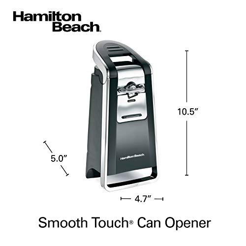 Hamilton Beach (76606ZA) Smooth Touch Electric Automatic Can Opener with Easy Push Down Lever, Opens All Standard-Size and Pop-Top Cans, Extra Tall, Plastic/Metal, Black and Chrome