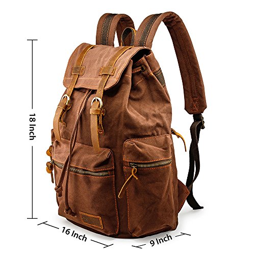 GEARONIC Vintage Canvas Backpack, Casual Daypack Backpacks for Men Women, 15inch Laptop Bag Travel Hiking Camping Rucksack - Coffee