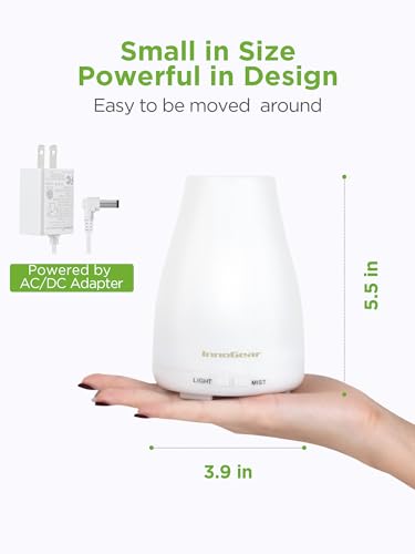 InnoGear Essential Oil Diffuser, Premium 5-in-1 Diffusers for Home Scent Aromatherapy Diffuser Air Desk Humidifier for Bedroom Large Room Office 7 Color LED 2 Mist Mode Waterless Auto Off, Basic White