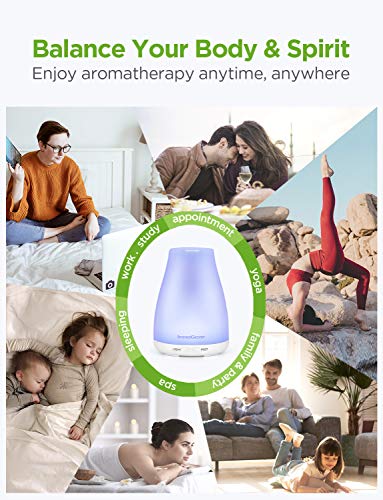 InnoGear Essential Oil Diffuser, Premium 5-in-1 Diffusers for Home Scent Aromatherapy Diffuser Air Desk Humidifier for Bedroom Large Room Office 7 Color LED 2 Mist Mode Waterless Auto Off, Basic White