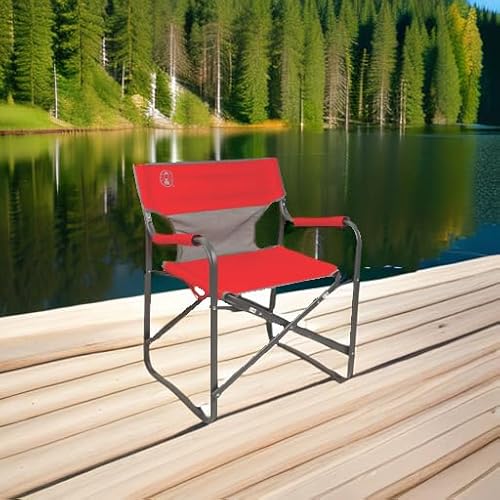 Coleman Outpost Breeze Steel Deck Chair, Portable Folding Chair with Padded Arm Support & Angled Sitting Position for Comfort, Great for Camping, Patio, Tailgating, Sideline Sports, & More