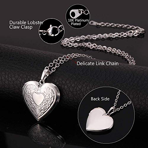 U7 Platinum Plated Charm Necklaces Heart Pendant Photo Locket Necklace for Women