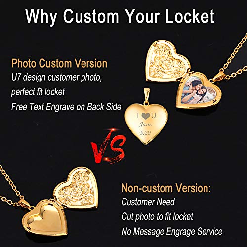 U7 Platinum Plated Charm Necklaces Heart Pendant Photo Locket Necklace for Women